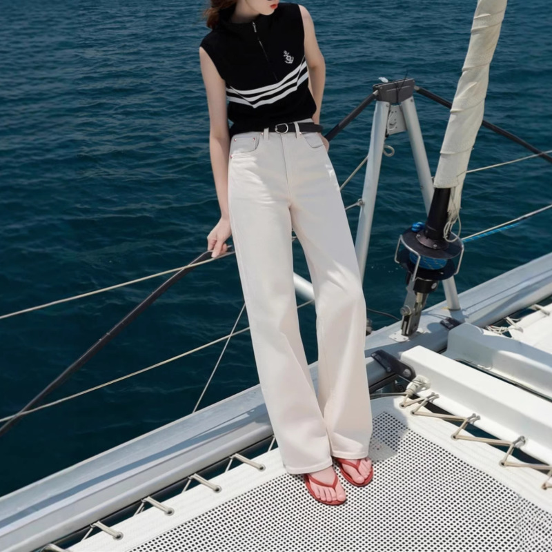 Turkish Series Bossa Imported Fabric Off-White High-Waisted Slim-Fit Narrow Wide-Leg Pants Straight-Leg Jeans for Women Turkish Series Bossa Imported Fabric Off-White High-Waisted Slim-Fit Narrow Wide-Leg Pants Straight-Leg Jeans for Women