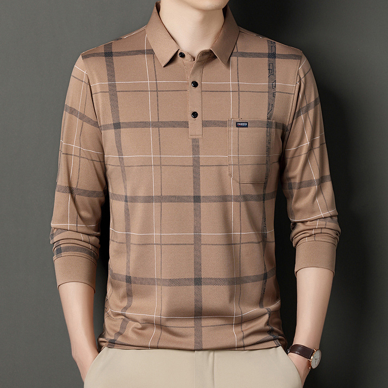 2026 Spring and Autumn New Men's Youthful Turn-Down Collar with Pockets Fashionable Casual Long Sleeve T-Shirt Polo Shirt