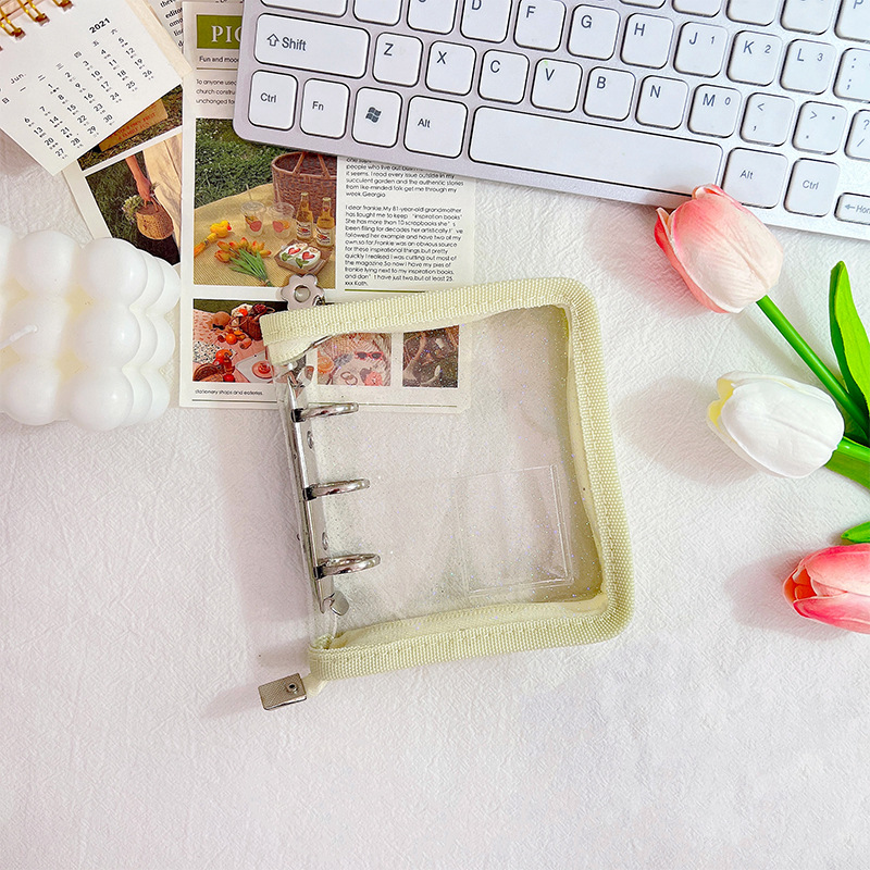 Mini cremallera de color concha de libro de hojas sueltas 3 agujeros de metal clip de hojas sueltas PVC mano libro chica cuaderno al por mayor