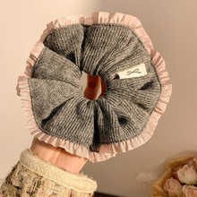 灰色毛线花边针织大肠发圈女气质扎头发丸子头发绳低马尾头绳发饰