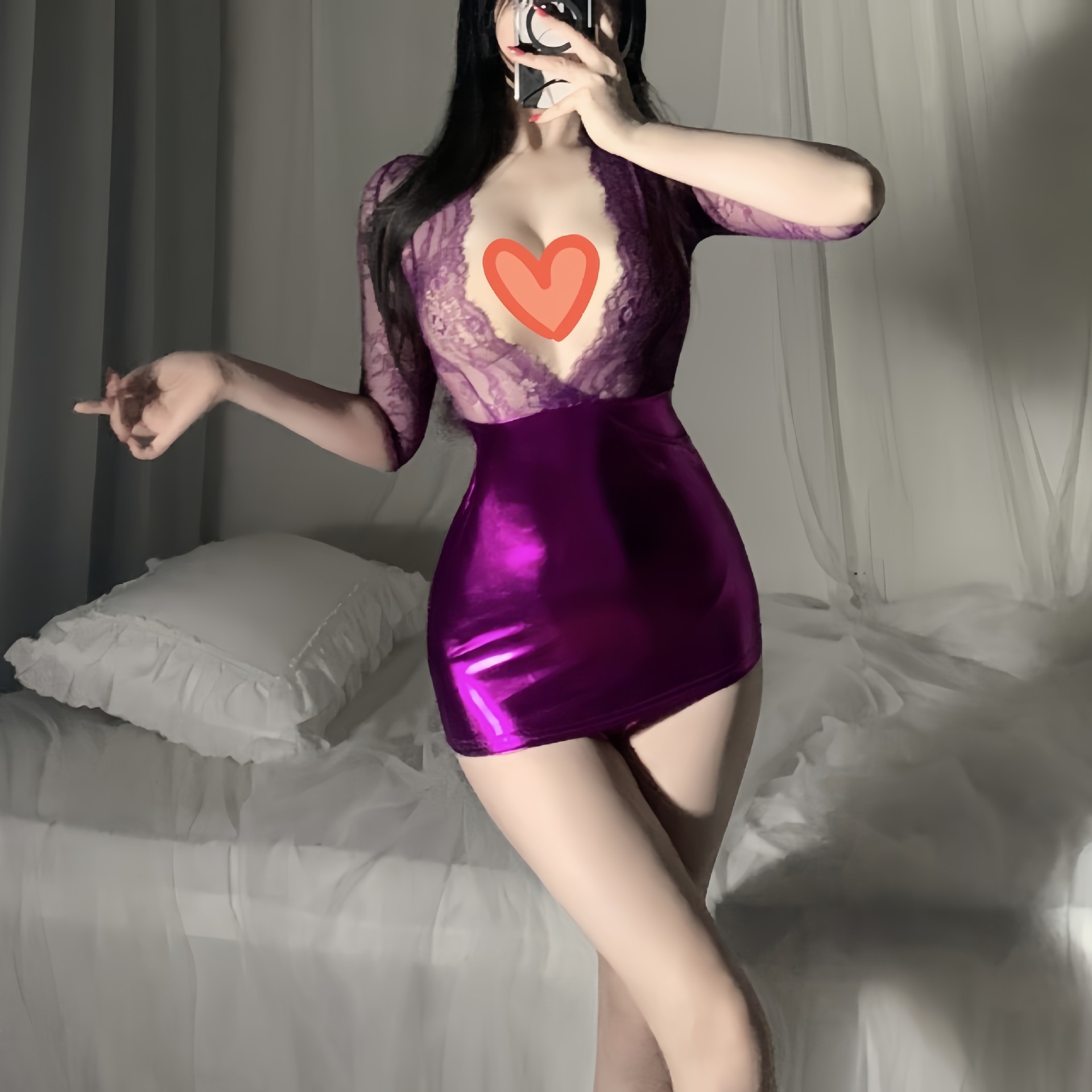보라색 + 보라색 가랑이 없는 스타킹