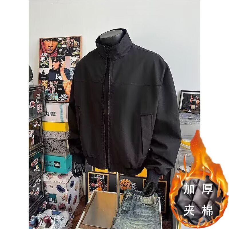 American-Style Three-Proof Soft Shell Jacket for Men, Autumn and Winter Design with a Stand Collar, Coach's Jacket, Short Baseball Jacket, Trendy