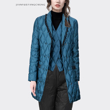 可2025秋两件套羽绒服外套女白鸭绒蓝色羽绒马甲内搭套装
