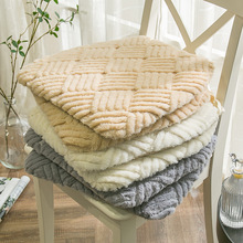 簡約冬季馬蹄形長毛絨餐椅墊加厚保暖可拆洗椅子坐墊座墊防滑純色