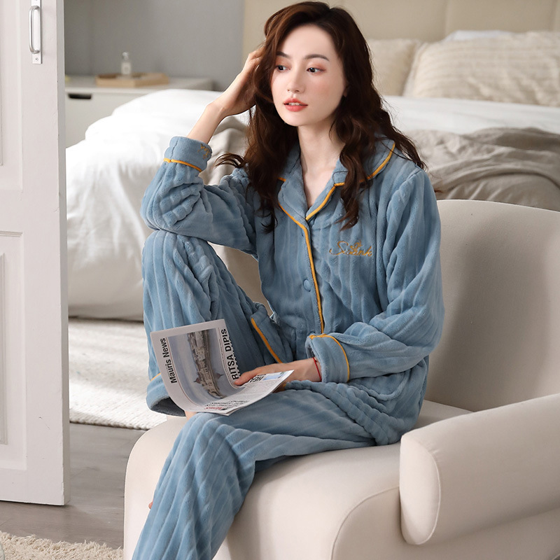 5A Antibacterial Pajamas for Women Winter Coral Velvet Thickeneded Fleece-Lined Warm Women's Autumn and Winter Flannel Large Size Winter Home