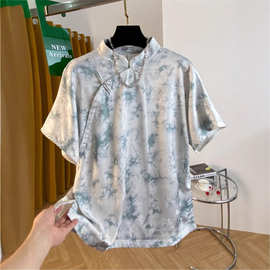 新中式国风立领盘扣气质提花衬衫设计感复古小众斜襟短袖旗袍上衣