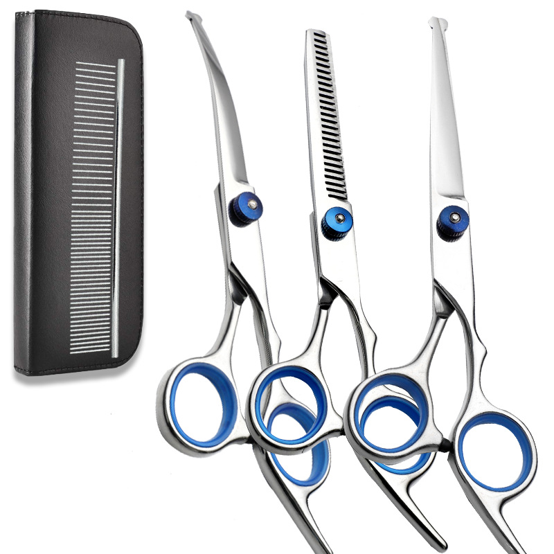 Directo de fábrica de acero inoxidable para mascotas tijeras de belleza perro corte de pelo traje Peluche de corte de pelo tijeras curvas tijeras de dientes tijeras de belleza