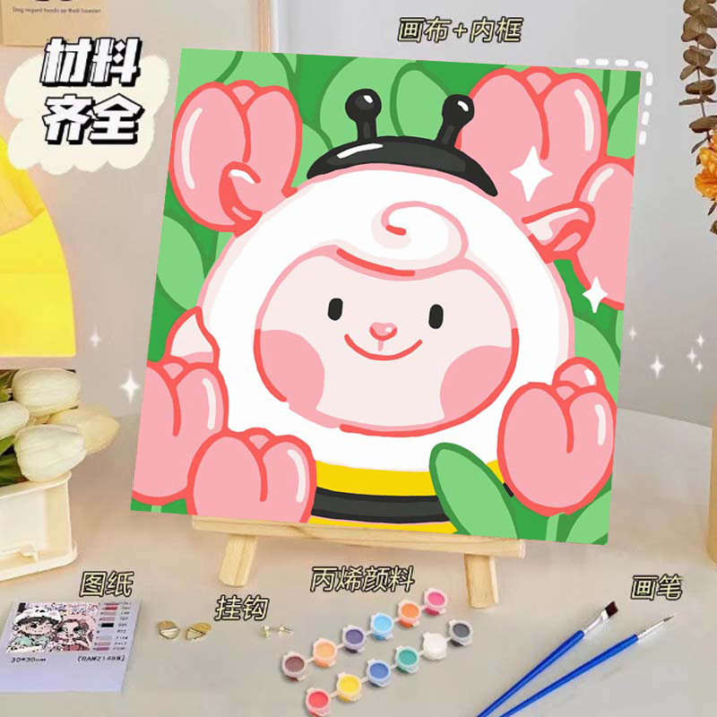 Pintura al óleo digital de bricolaje, dibujos animados para niños, pinturas para colorear hechas a mano, lindos puestos de animación curativos, comercio exterior transfronterizo