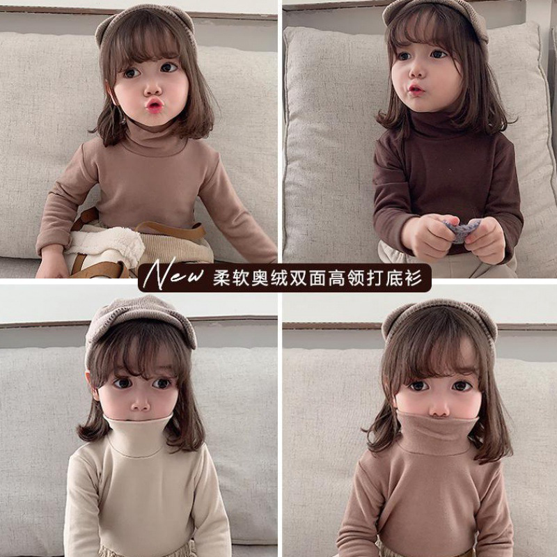 Artículo en liquidación: Camiseta interior para niñas, modelo 2025, camiseta interior de manga larga con cuello alto y color liso para bebés.