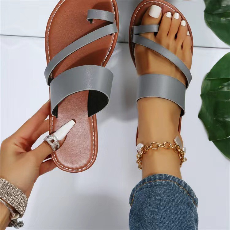 2025 Spring/Summer New Plus Size Women's Shoes Slip-On Fashion Comfortable Flat Sandals_voghion.com