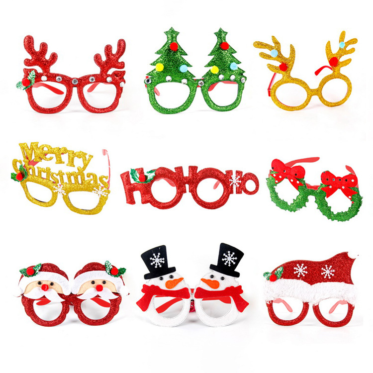 Christmas decorations glasses holiday party photo props adult children Santa antlers toy gift