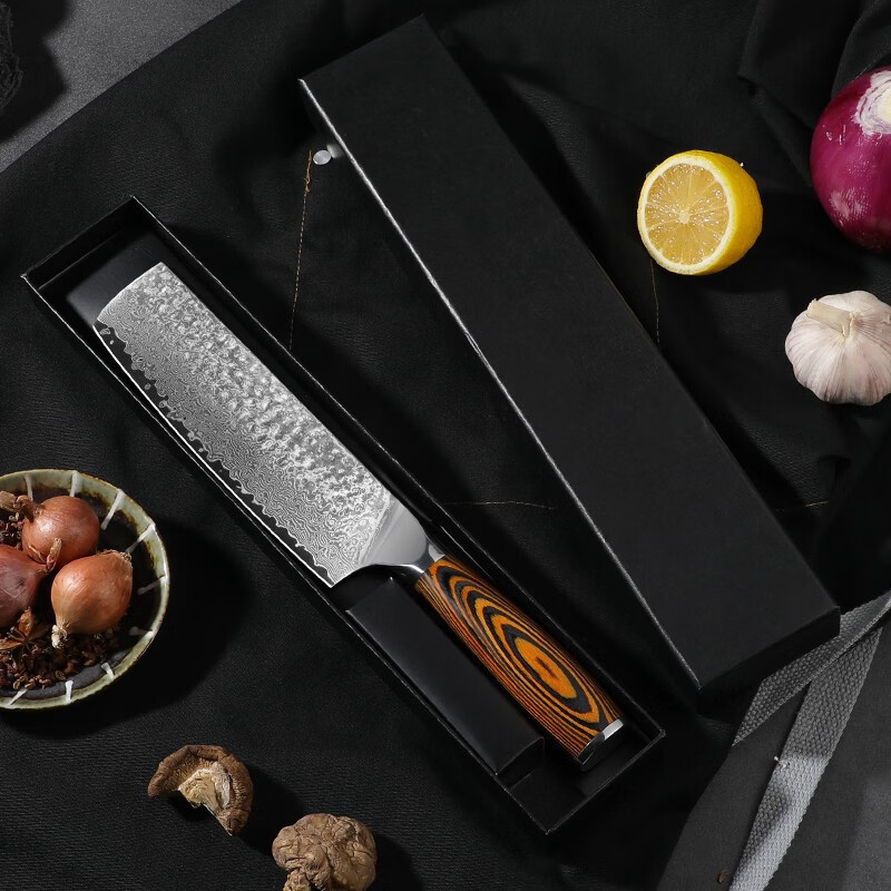 Cuchillo de cocina de Damasco, cuchillo de cocina doméstico, cuchillo de frutas afilado japonés, cuchillo de corte de carne, cuchillo de corte sin molienda comercial