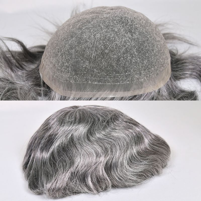 European and American Men's Fulllacetoupee Transparent Full Lace 10X8In Hair Wig Multi-Color Hand-Woven Real Hair