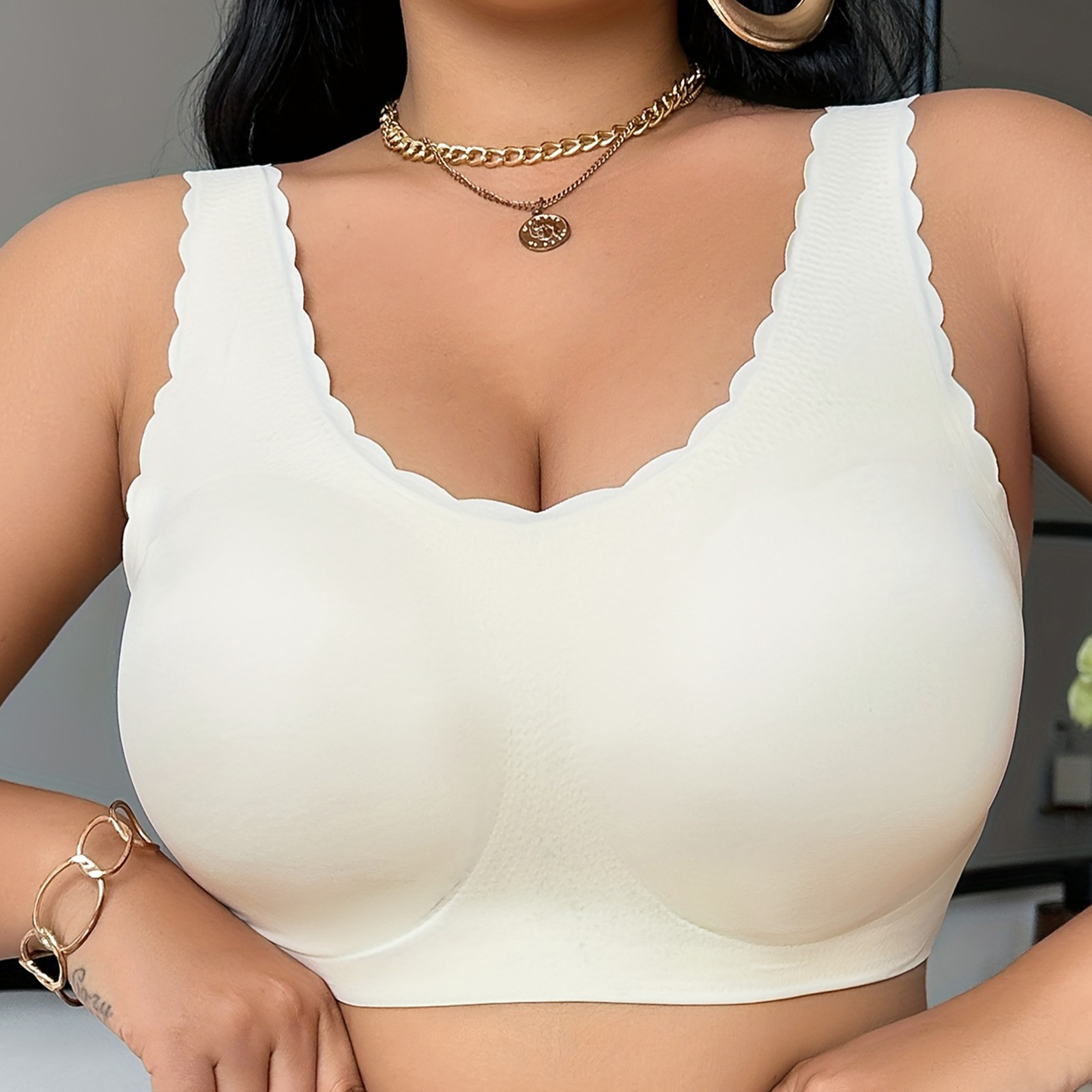 Zeriluna精致花边百搭舒适内衣  扇形边缘舒适文胸宽肩带日常内衣