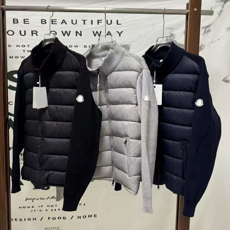 Cross-border Mongolian-style knitted sleeve patchwork lightweight cotton jacket, open-front cardigan, stand-up collar jacket, light luxury business casual cotton coat