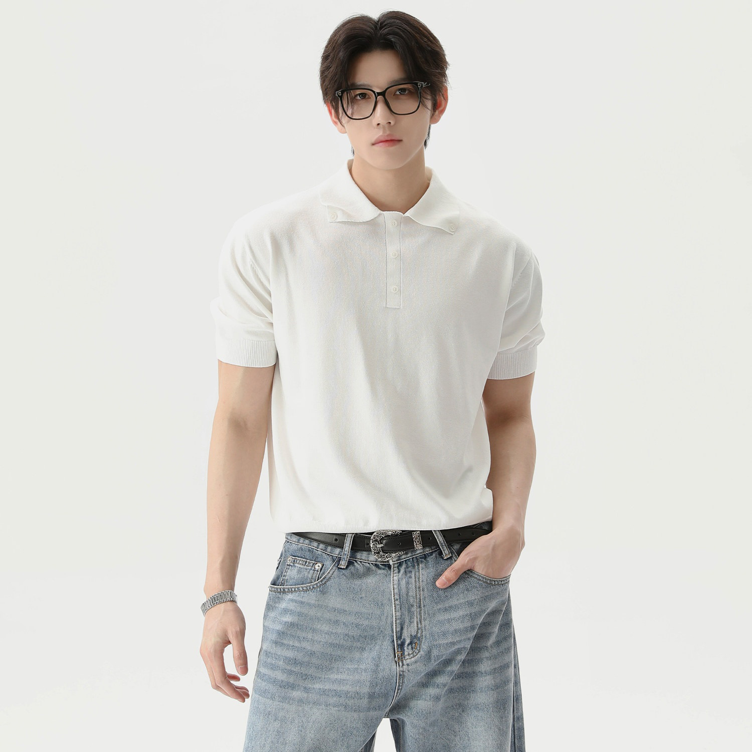 Polo camiseta de punto camiseta de manga corta botón hombre viejo dinero estilo de negocio delgado verano seda transfronteriza transpirable fábrica al por mayor