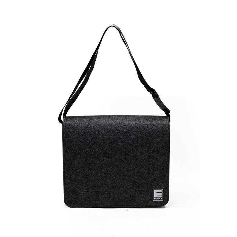 深灰色毛毡斜跨包上班通勤公务包带盖子logo商务毛毡通勤包