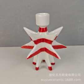 跨境新款五角星造型陶瓷烛台圣诞彩绘五星居家装饰烛台摆件工艺品
