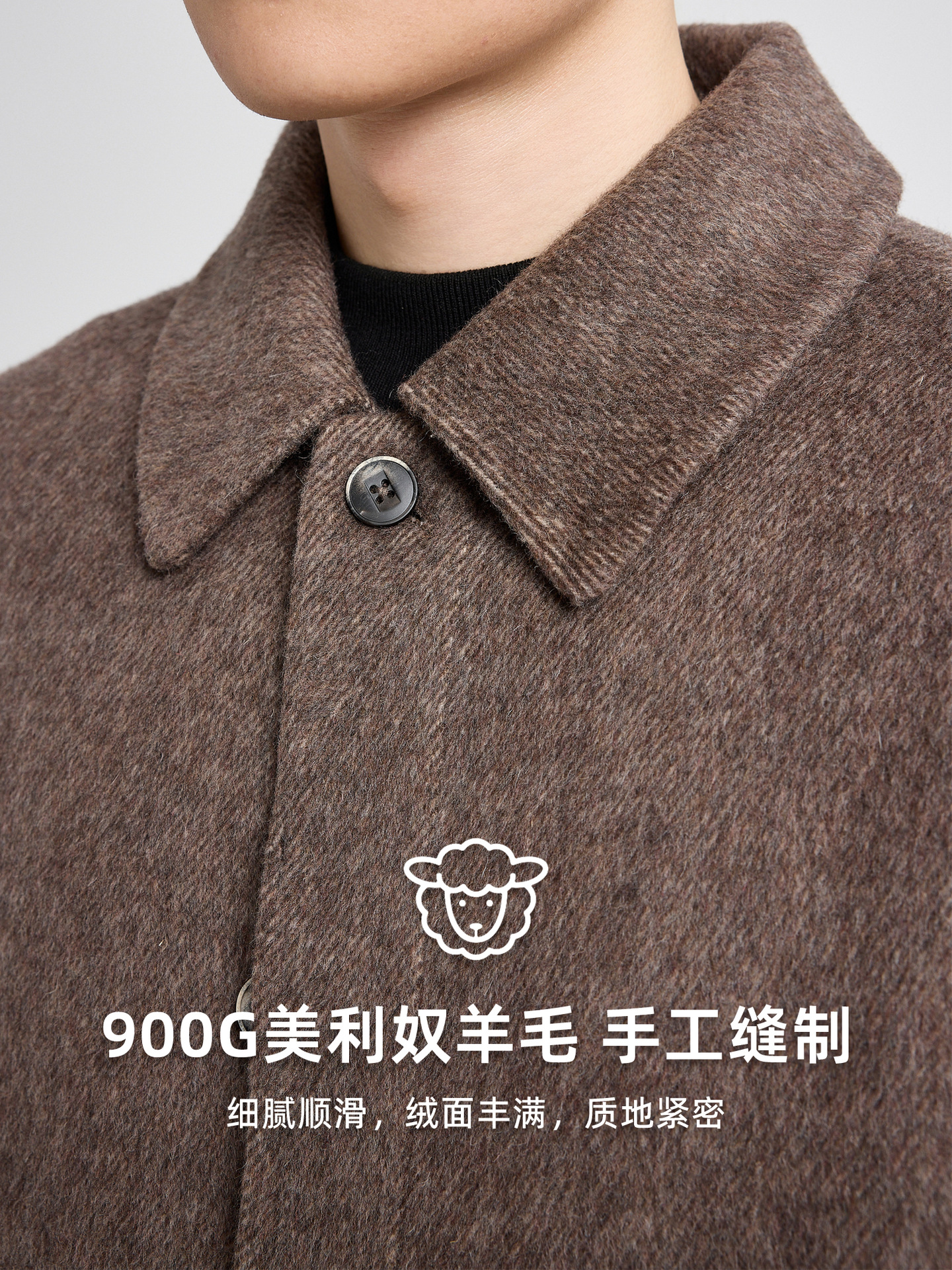 Áo khoác len nam hai mặt chất liệu merino, kiểu dáng handmade, phong cách mới — màu đen