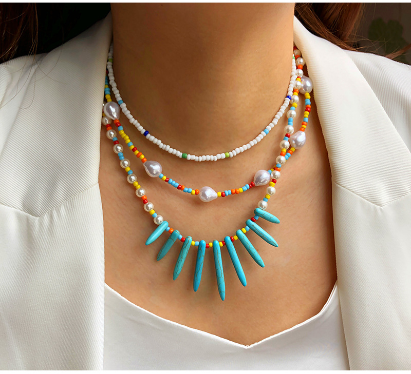Mode Mehrschichtige Perle Türkis Farbe Perlen Schlüsselbein Kette Weiblich display picture 2