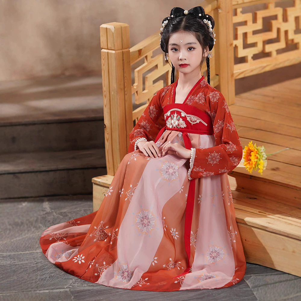 Девушки Ханфу Лето 2025 Новый древний стиль супер фея Детское платье в костюме Принцесса юбка Классический танцевальный костюм