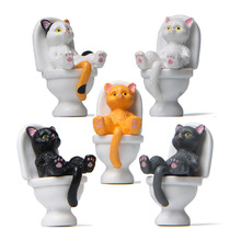 5款坐马桶如厕系列捂肚子躺姿厕所猫咪小猫桌面卡通造景公仔摆件