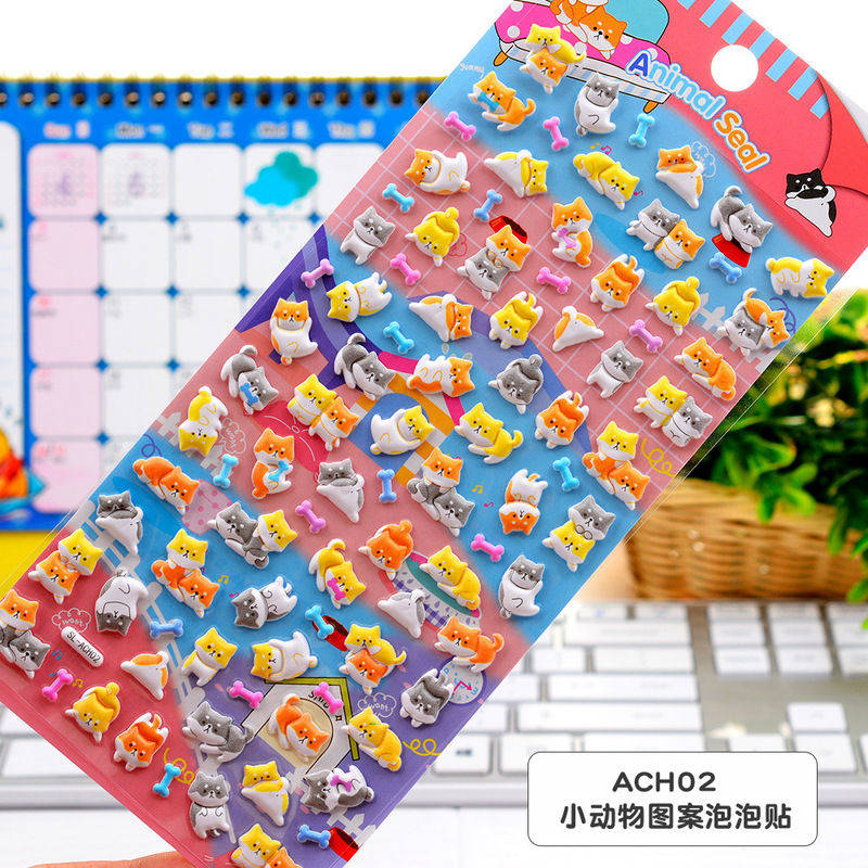 Xiaohongshu 新しい漫画動物発泡ステッカー小粒子バブルステッカー 3D 立体 diy 装飾ステッカー Doudou|undefined