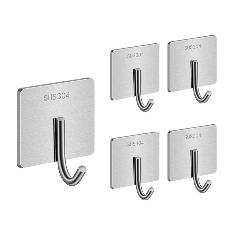 Punch-free thickened stainless steel hook strong seamless single sticky hook kitchen bathroom door waterproof moisture-proof hook Punch-free thickened stainless steel hook strong seamless single sticky hook kitchen bathroom door waterproof moisture-proof hook