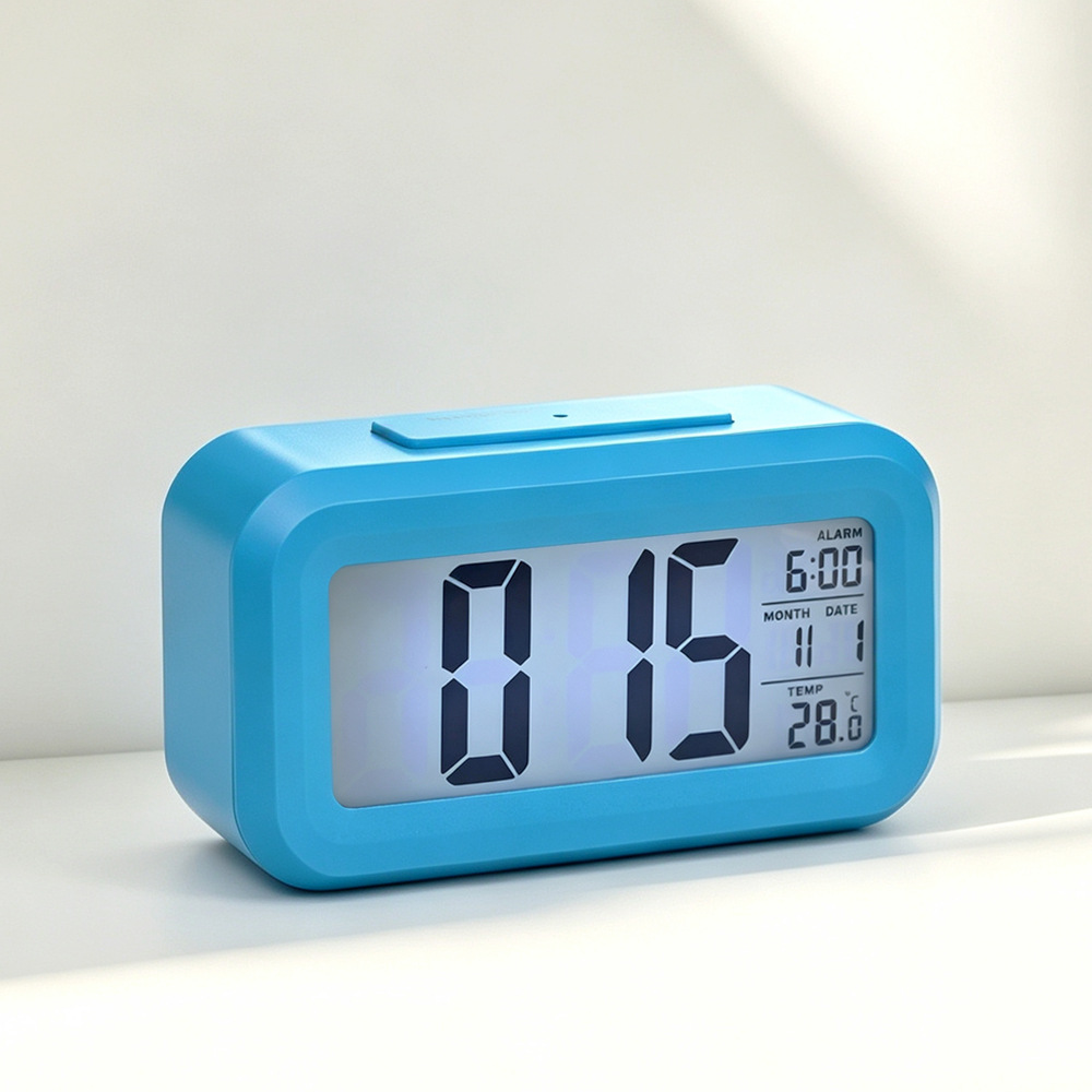 학생용 스마트 LCD 온습도 알람 탁상시계 영어판 블랙 화이트 핑크 블루 그