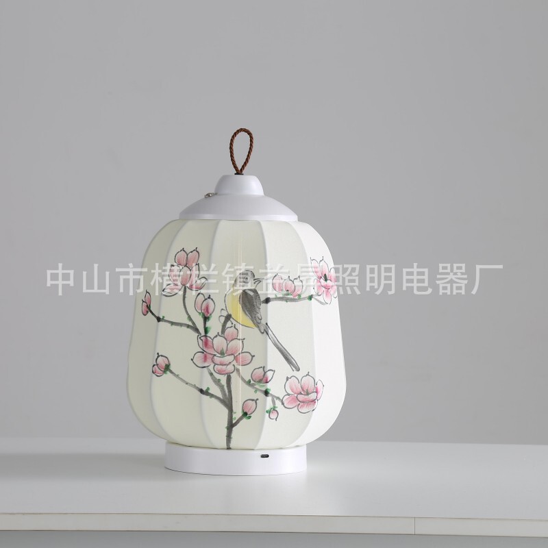テーブルランプレトロ充電式絵画花と鳥の絵装飾ポータブルテーブルランプ寝室リビングルームオフィス研究フロアランプ|undefined