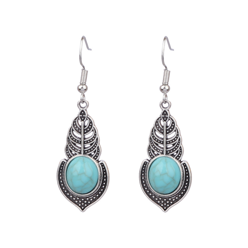 1 Pair Ethnic Style Round Inlay Alloy Turquoise Drop Earrings display picture 6