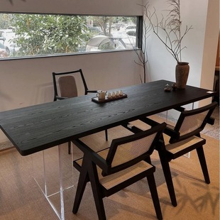 Carbonized Tea Table Ash Dining Table Dining Table Chair Solid Wood Living Room Desk Acrylic Suspension Table Household Long Strip