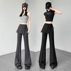 韓国風フェイクツーピースバットカーテンマイクロフレアスーツパンツ女性の夏の新しいワンピースハイウエストスリムカジュアルフレアパンツ
