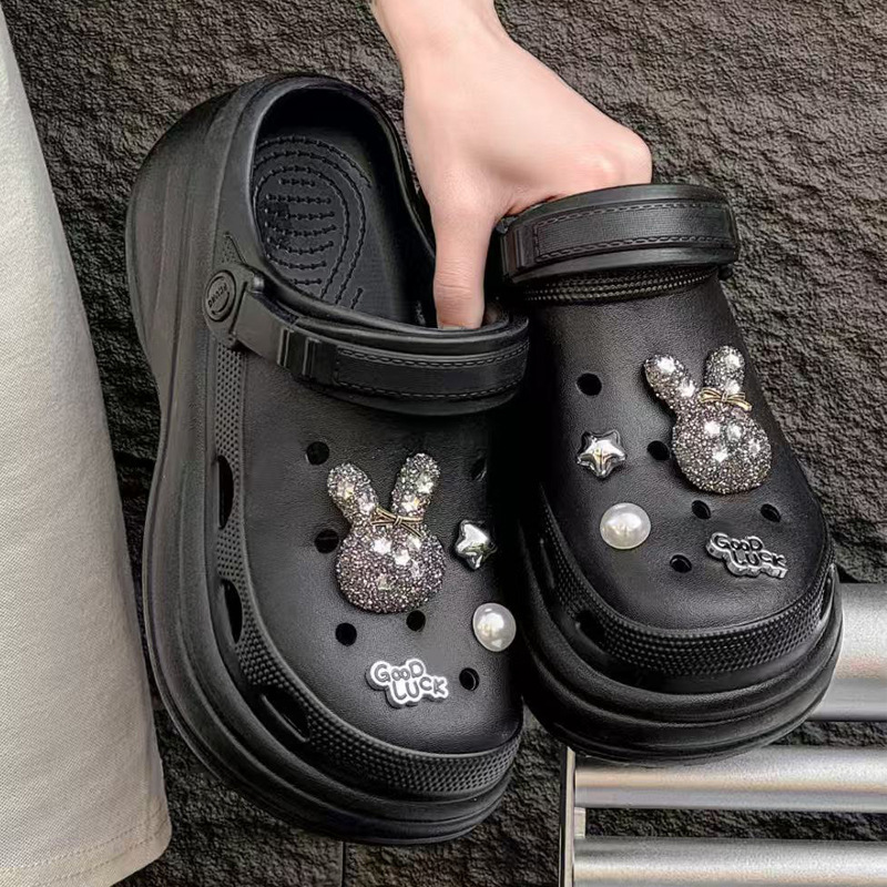 6cm Height-Increasing Women's Clogs, High-Elastic Eva Non-Slip Outdoor Garden Shoes, Rabbit-Style Women's Sandals, Trendy Summer Shoes