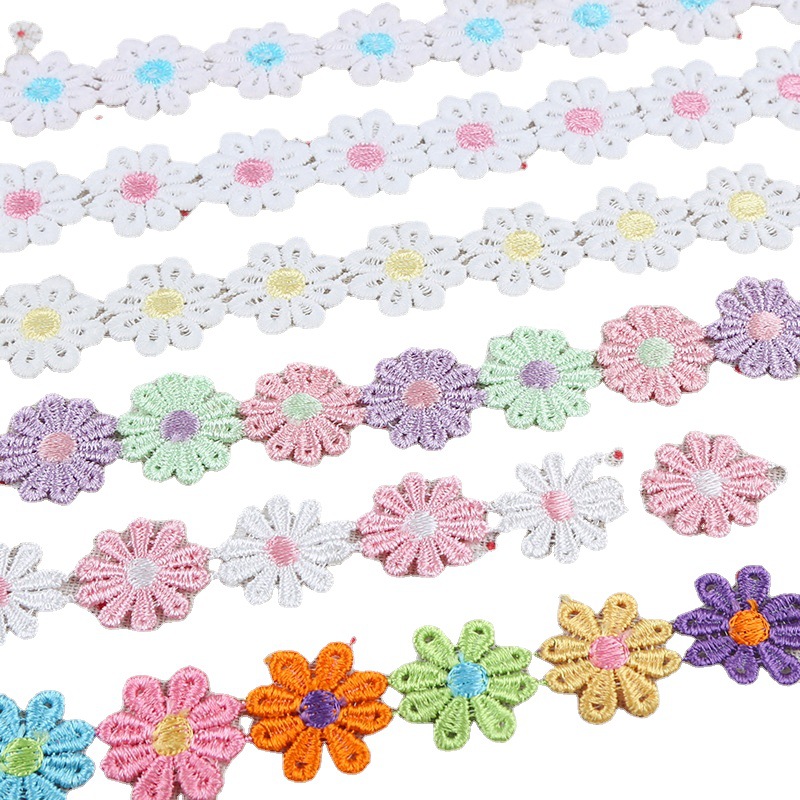 Pequeña flor encaje accesorios ropa decorativa encaje tela hecha a mano DIY agua soluble blanco borla encaje material
