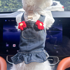 現物が国境を越えて爆発したペットの子犬猫服春夏服の薄い赤い花のカウボーイスカートが代理である