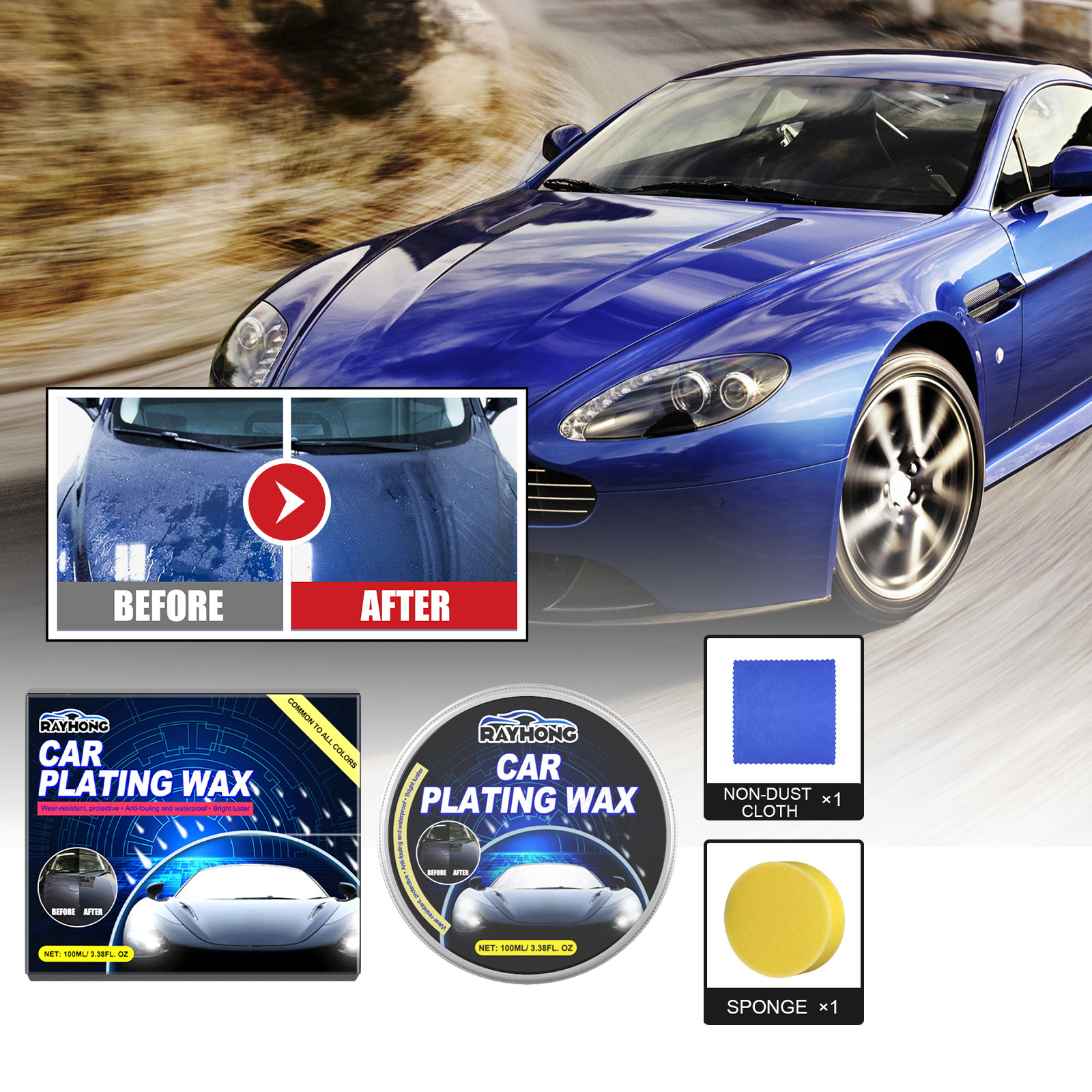Rayhong Car Crystal Wax Anti-Scratch Coating Refreshing Brightening Care Waxing Stable Solid Car Wax