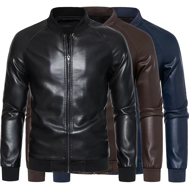 秋冬加绒加厚修身短款立领皮衣夹克男士韩版青年休闲帅气机车外套