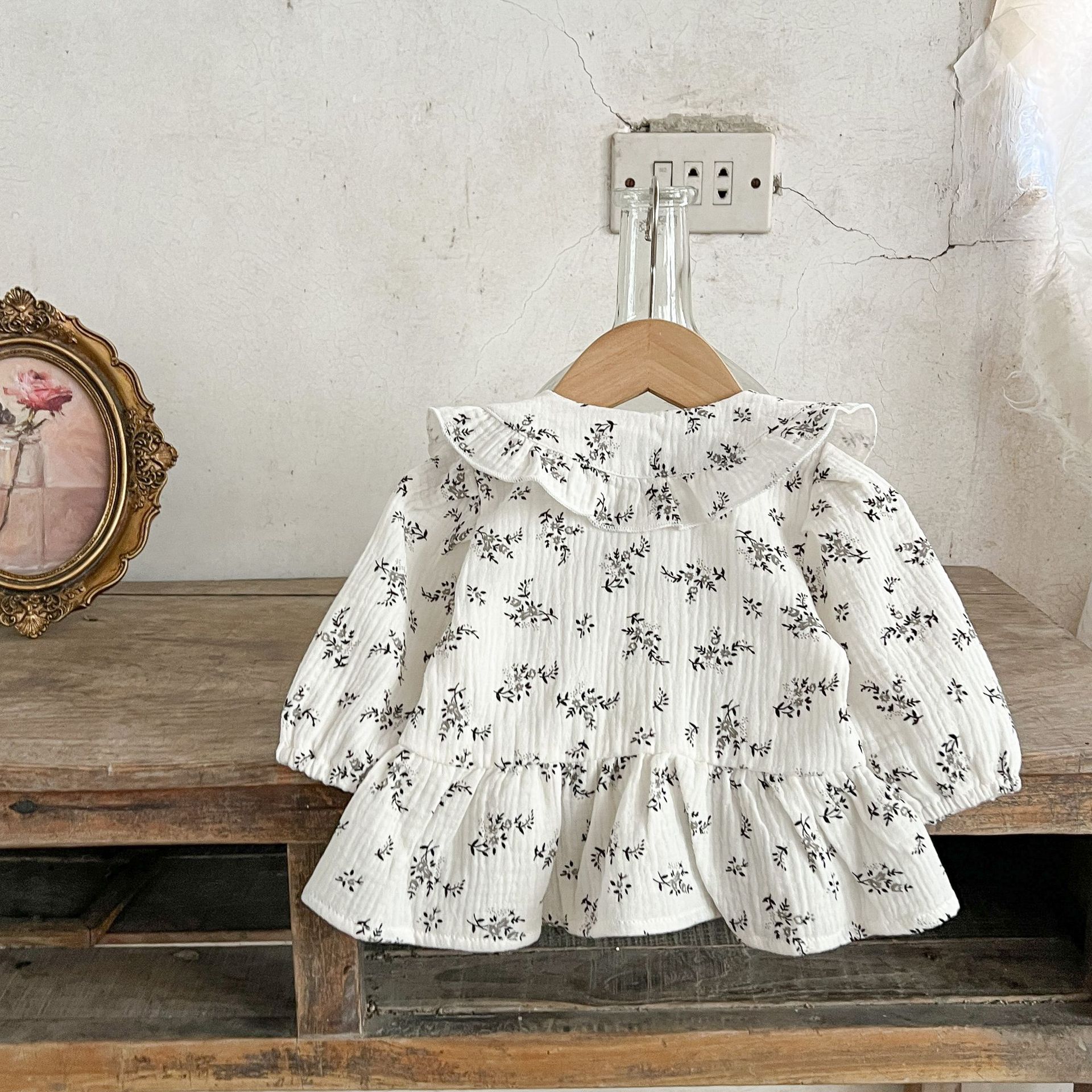 Estilo coreano primavera y verano niñas bebé algodón floral solapa camisa vestido ins niños todo partido cómodo vestido de moda