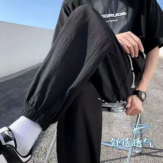 裤子夏季男宽松纯棉运动裤潮牌百搭男士休闲裤男款亚麻九分裤卫裤