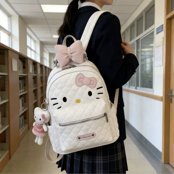 Kitty cat backpack, new style, women's diamond-patterned, cute, embroidered, large capacity, suitable for students, school, and commuting