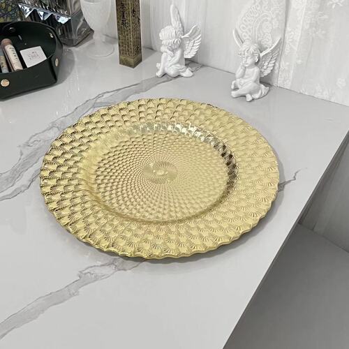 European plastic plate retro Hong Kong style fruit plate household peacock electroplated fruit plate gold and silver rose gold disc tray mat