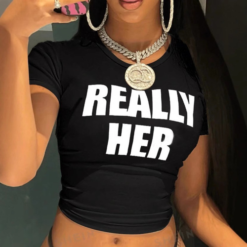 European and American Style Women's New Products, INSTAGRAM Personality Street Letter Print Short-Sleeve Crop Top T-Shirt Upper Garment
