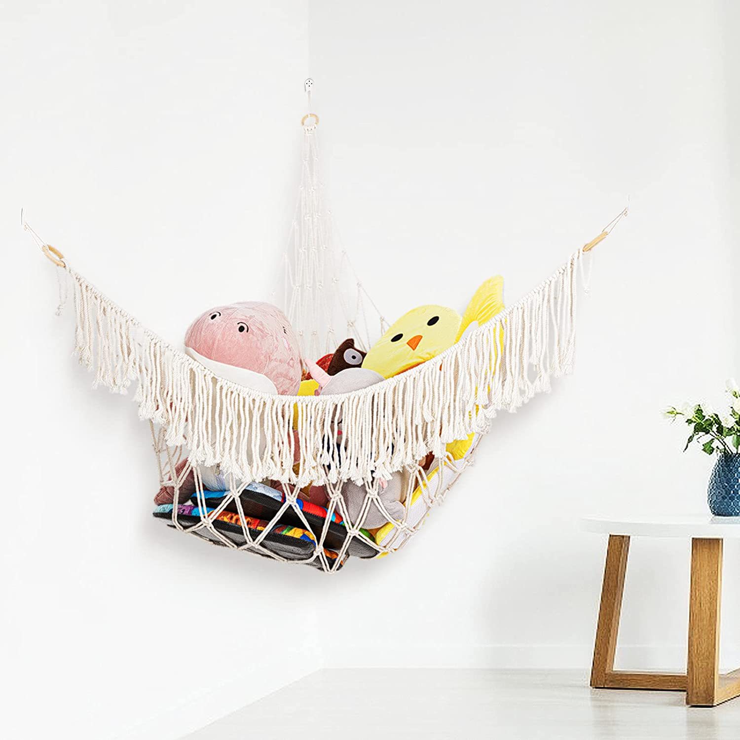 Triangle wall toy net cushion, plush toy handmade lace hammock, Bohemian hanging storage hammock