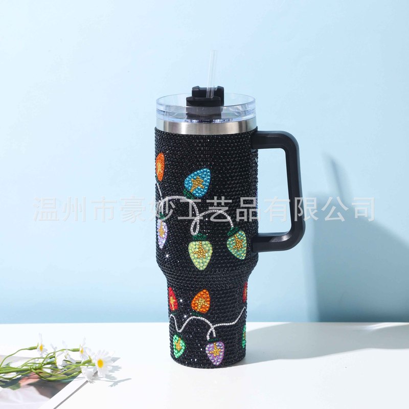 跨境外贸40oz手柄汽车杯带手柄贴钻水杯冰霸杯户外吸管杯汽车载杯|undefined