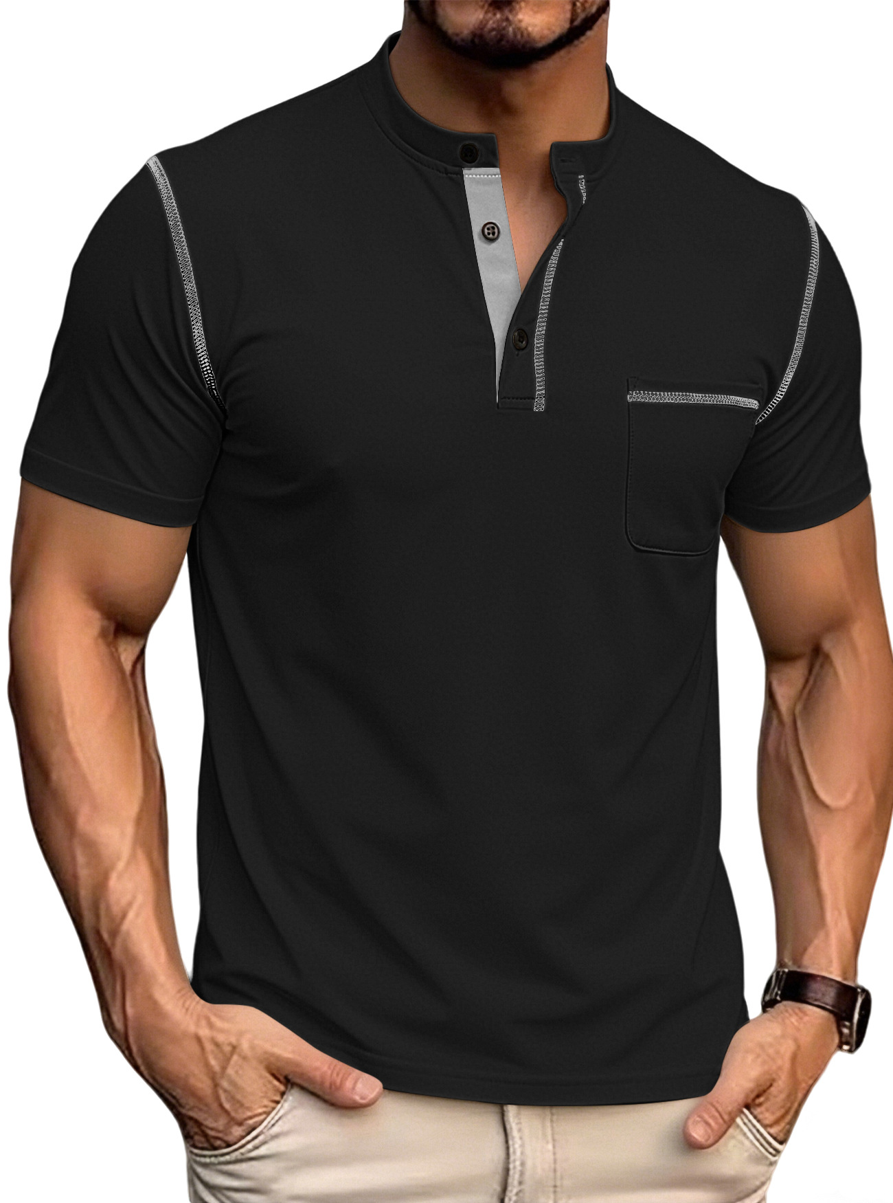 Verano nuevo Amazon hombre camiseta de manga corta estación independiente de comercio exterior transfronterizo rápido secado casual americano Henry polo