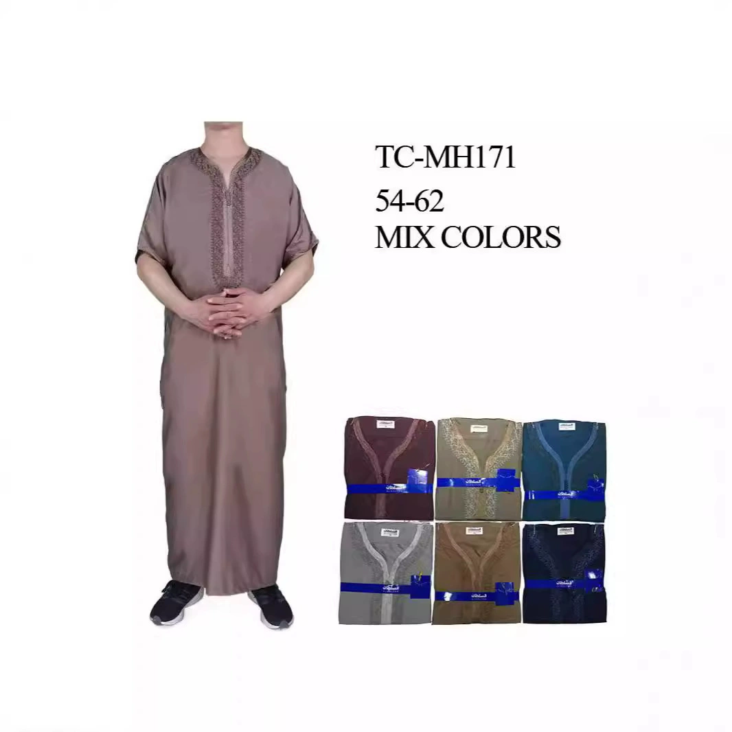 Высококачественный халат из смесового хлопка и льна с изысканной вышивкой, короткий рукав, из арабской серии, популярен за границей и можно носить на выход.