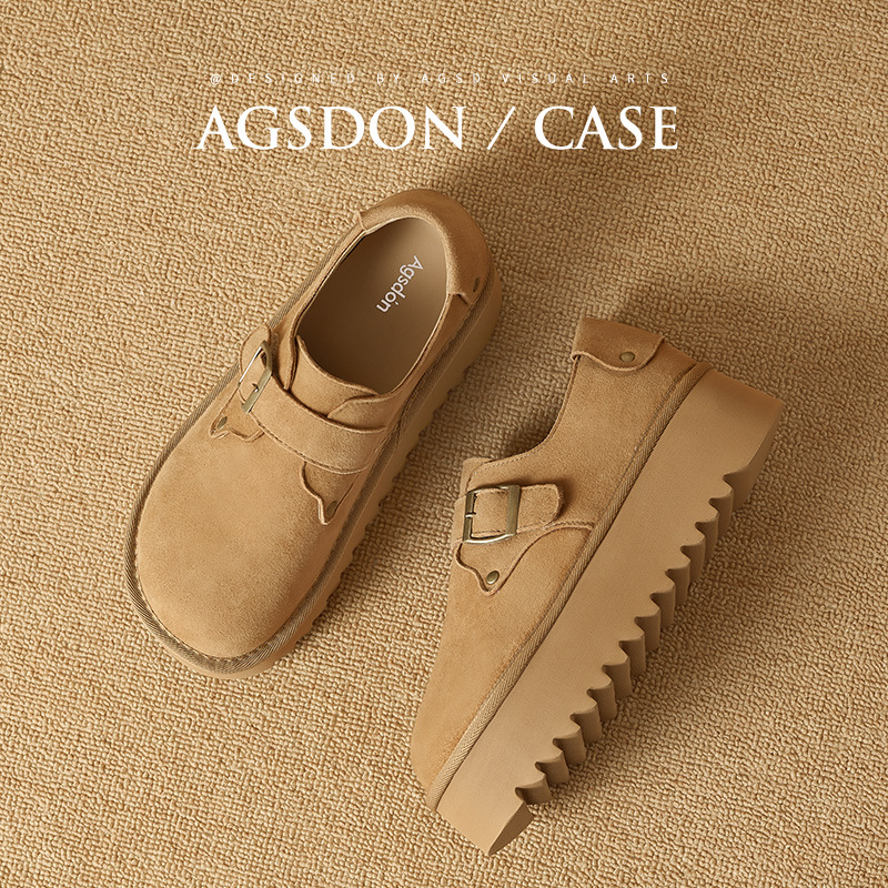 Zapatos de Dengbocken de otoño y invierno para mujeres 2025, nuevos muffins con suela gruesa y suela suave y zapatos de algodón casuales de cuero pequeño