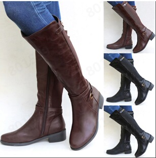 Cross-border foreign trade plus size autumn and winter New long chunky heel women's boots round toe side zipper buckle Knight boots for women