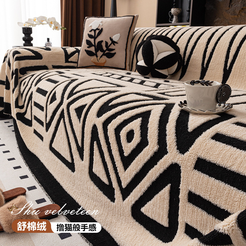 Cream-Style Autumn and Winter Thick Plush Sofa Cover 2025 New Model Sofa Cushion Anti-Slip Anti-Cat Scratch Sofa Towel